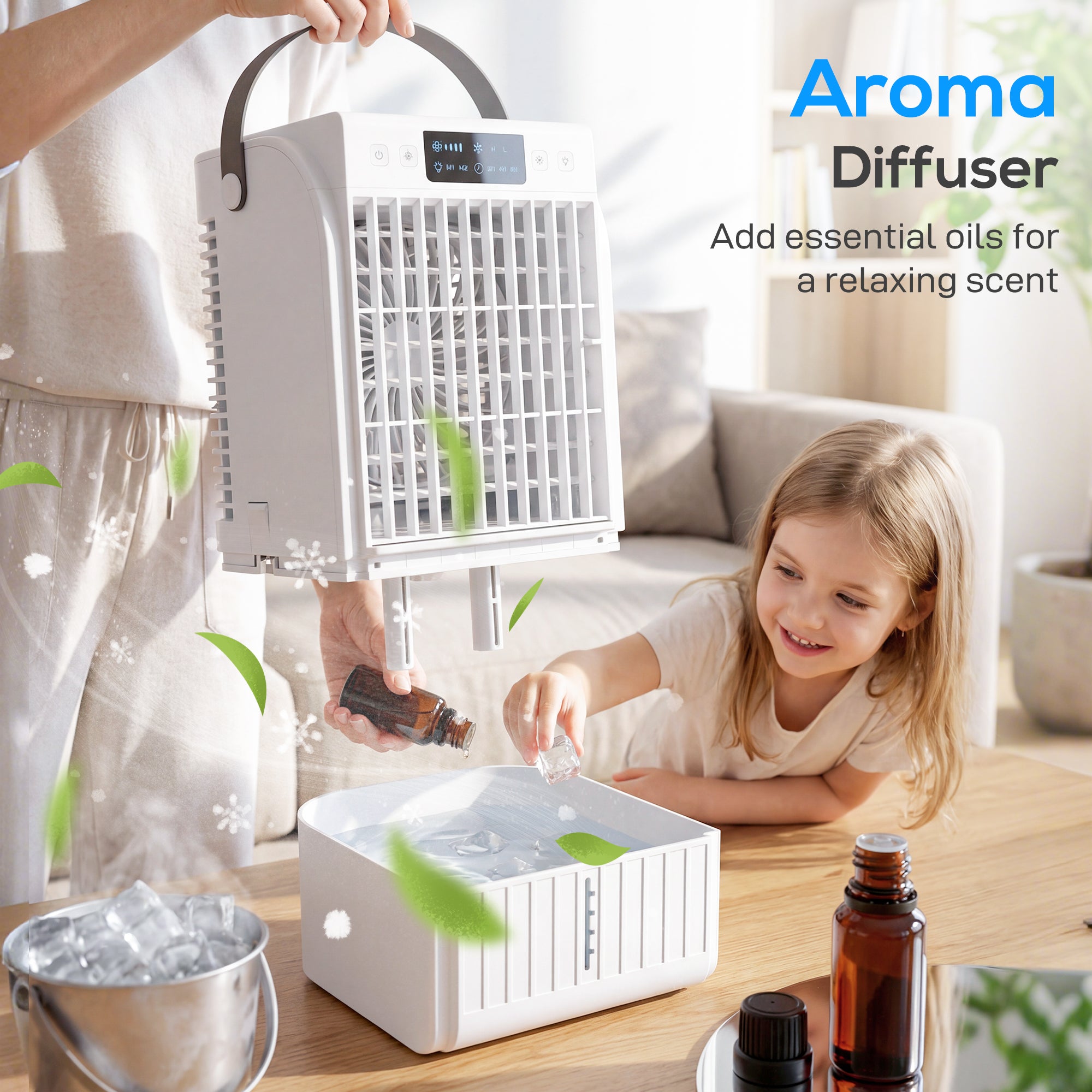 HOMCOM Portable Air Conditioner, 4-in-1 Mini Air Cooler with 4 Wind Speed, 2 Cool Mist, RGB 7 LED Light, White 