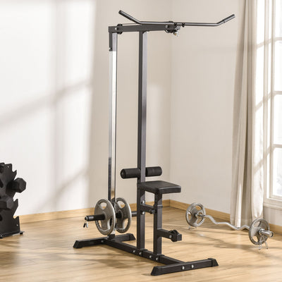 HOMCOM Exercise Pulley Machine Power Tower with Adjustable Seat Cable Positions 