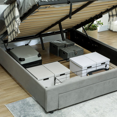 HOMCOM King Size Ottoman Bed Frame, with Front Drawer - Grey 