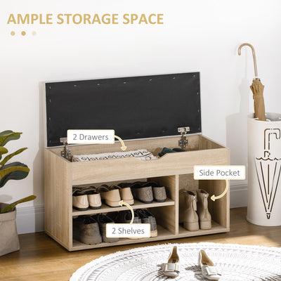 HOMCOM Shoes Cabinet Bench Hidden Storage Padded Seat Organiser Footwear Rack Hallway Oak Tone 