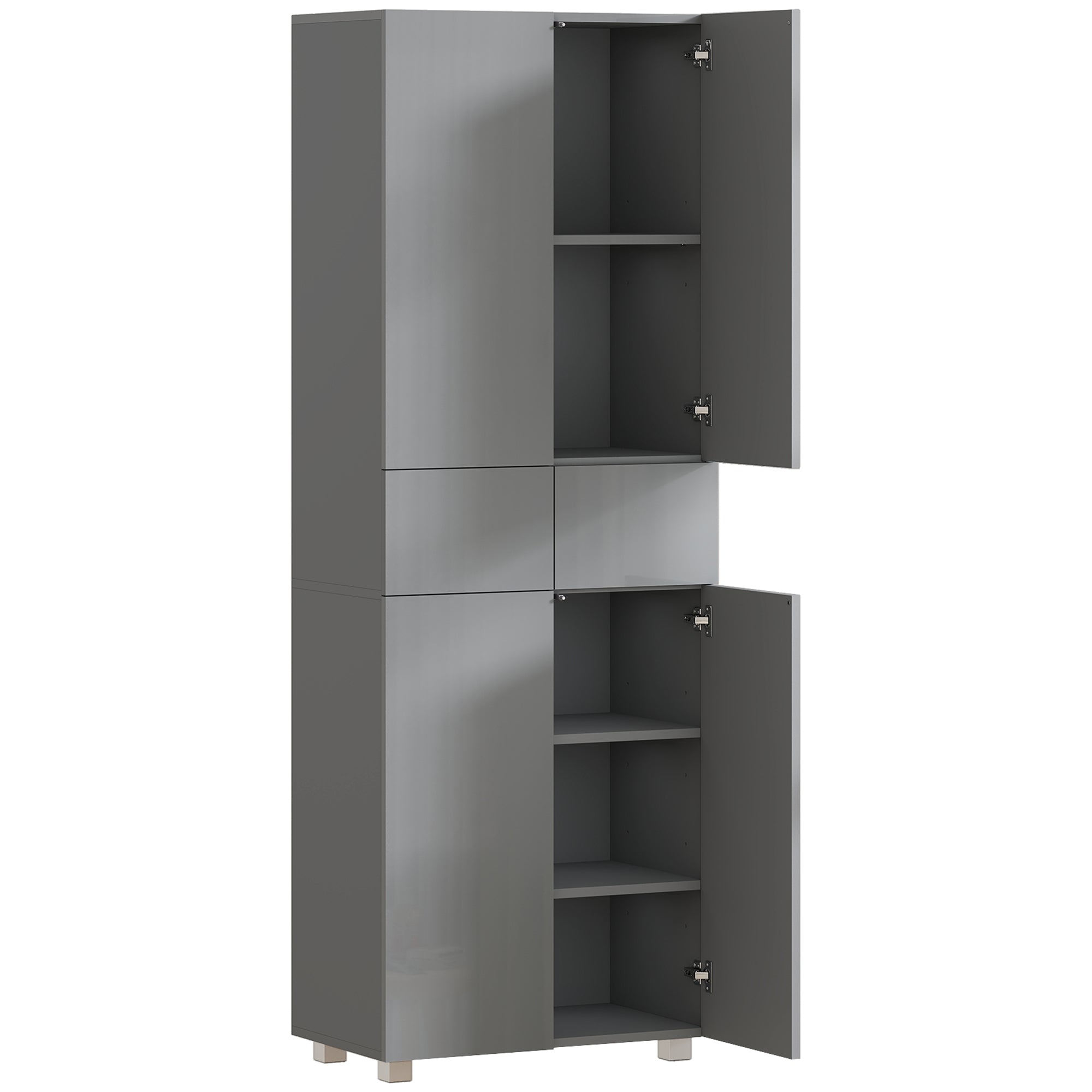 HOMCOM Storage Cabinet, Kitchen Cupboard with 3 Adjustable Shelves, 60L x 35W x 170H cm, High Gloss Grey 