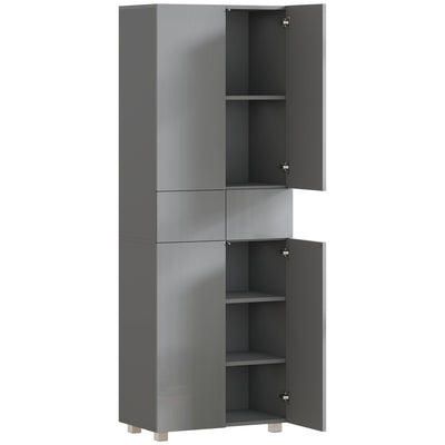HOMCOM Storage Cabinet, Kitchen Cupboard with 3 Adjustable Shelves, 60L x 35W x 170H cm, High Gloss Grey 
