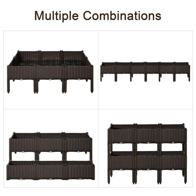 Outsunny Set of 6 26L Garden Raised Bed Elevated Patio Flower Plant Planter Box PP Vegetables Planting Container, Brown 