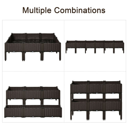 Outsunny Set of 6 26L Garden Raised Bed Elevated Patio Flower Plant Planter Box PP Vegetables Planting Container, Brown 