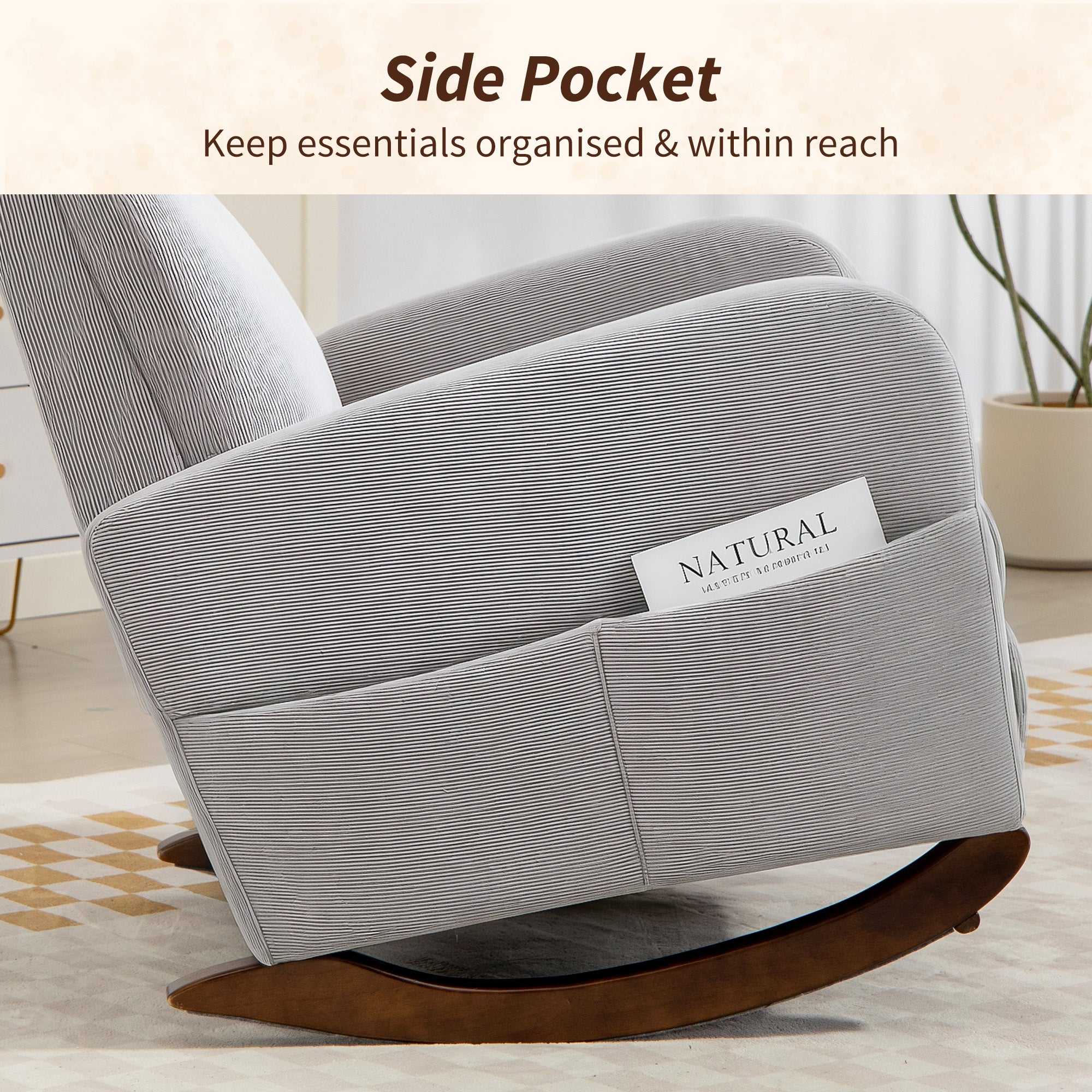HOMCOM Corduroy Rocking Armchair - Grey 