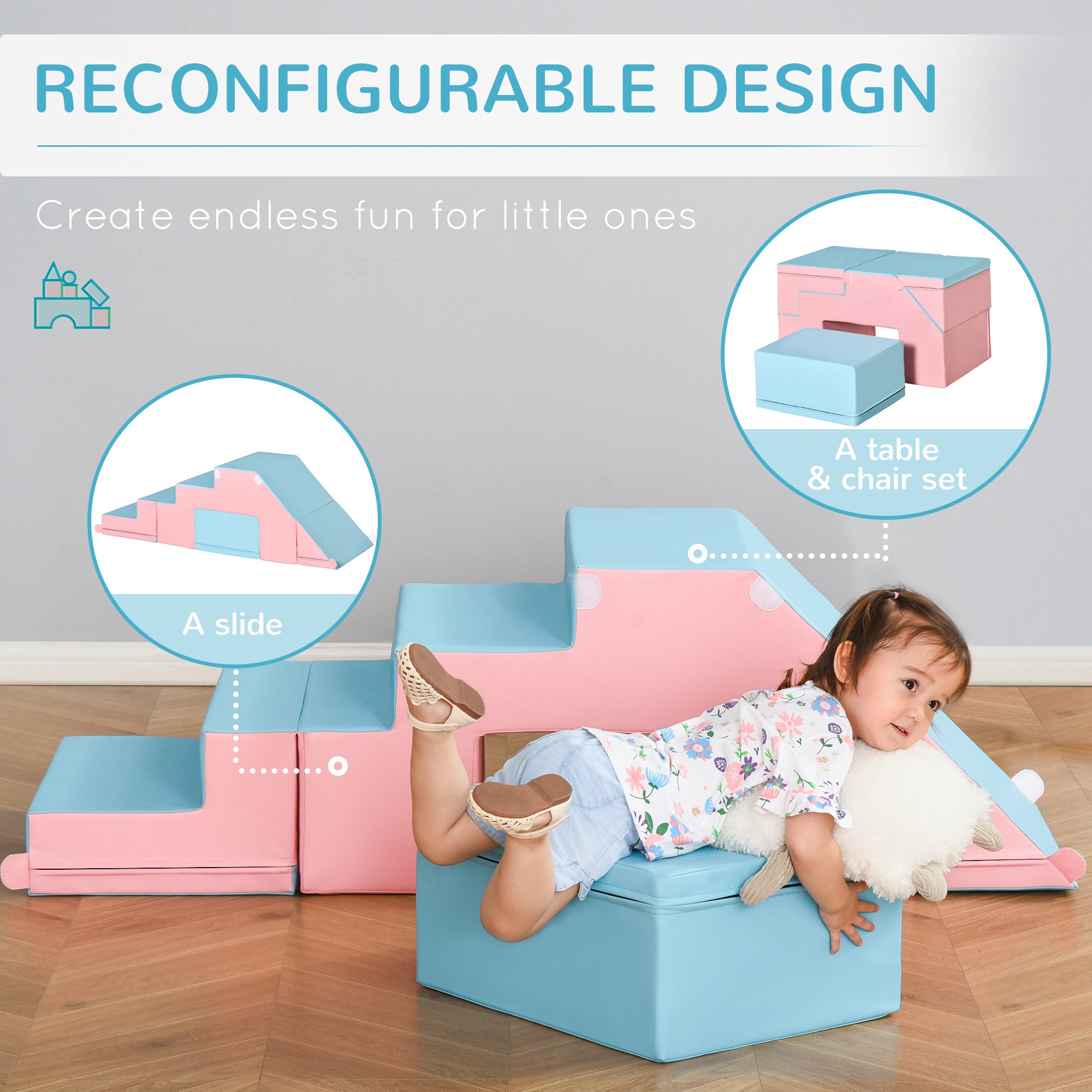 HOMCOM 2-piece Soft Play Set, Baby Foam Climber Block for Toddler 1-3 Years, Pink Blue 
