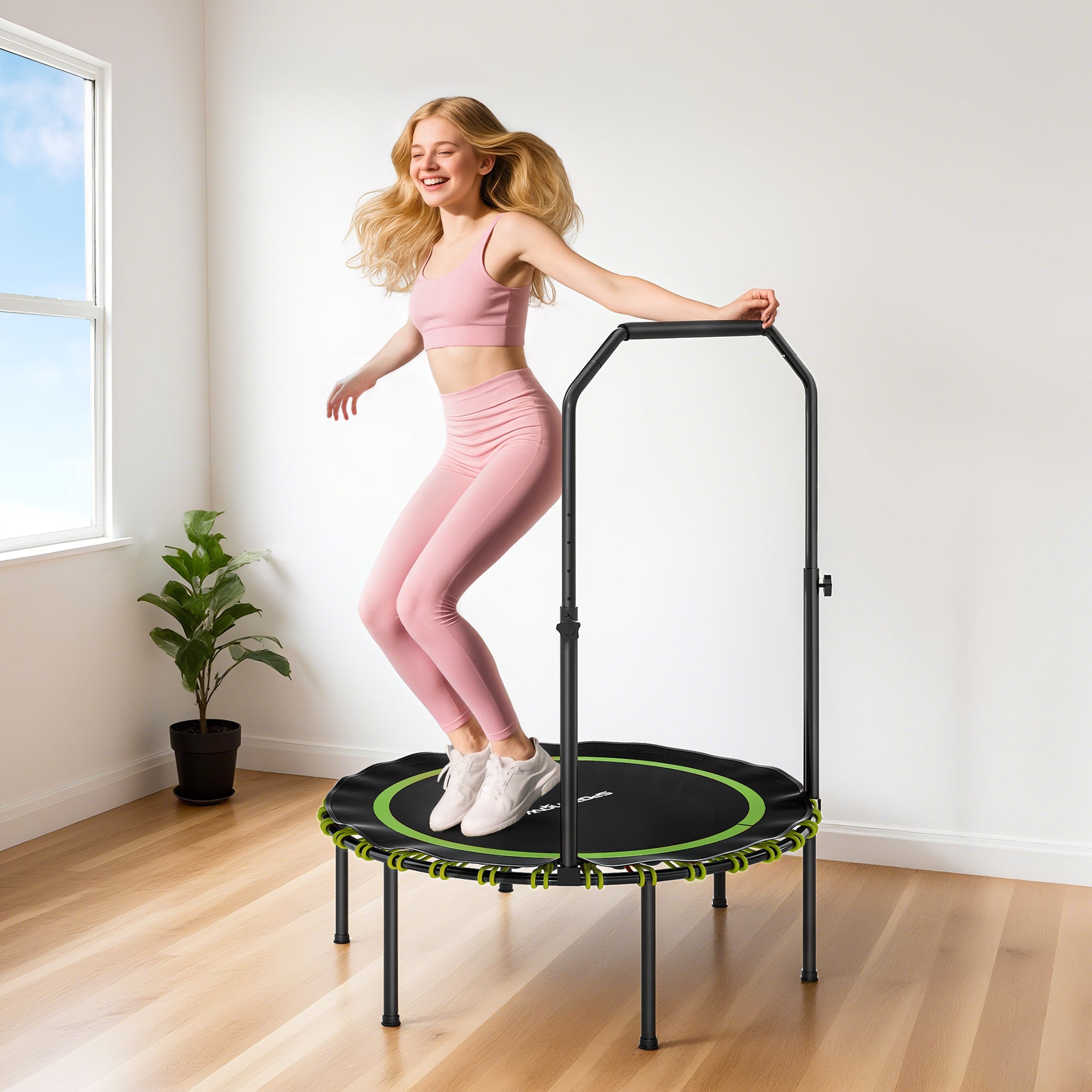 SPORTNOW 40" Foldable Fitness Trampoline Rebounder with Handle, Green