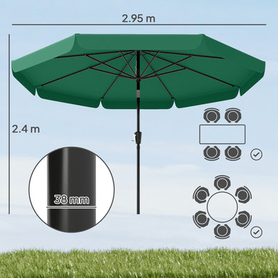 Outsunny 3 m Garden Parasol with Tilt Mechanism & Crank Handle, UPF 30+ Patio Umbrella Outdoor Table Umbrella, Green 