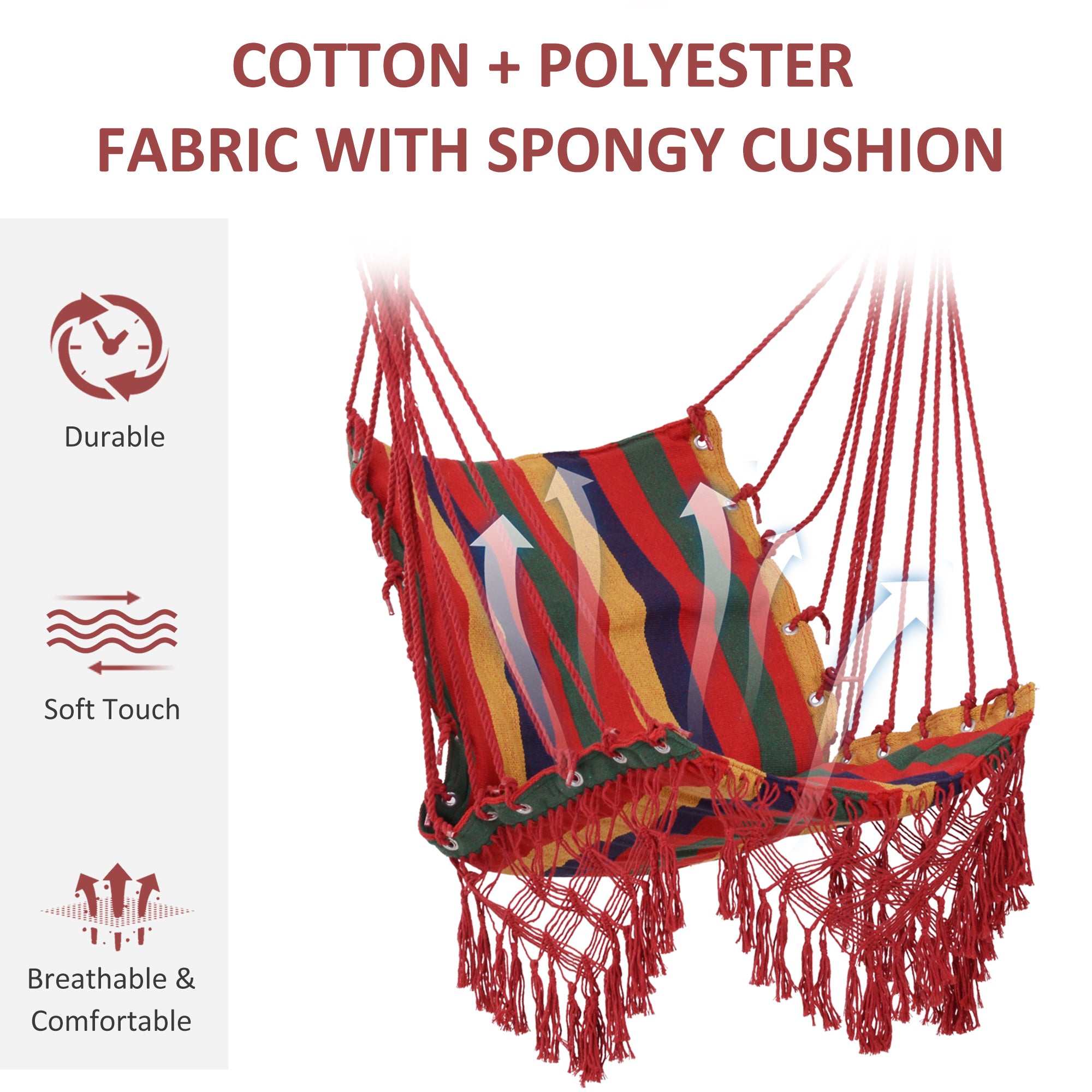 Outsunny Hammock Chair Swing Colourful Striped Tree Hanging Seat Porch Indoor Outdoor Fabric Garden Furniture 