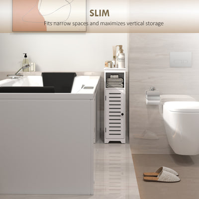 HOMCOM Bathroom Floor Cabinet, Bathroom Storage Unit with Louvered Door, Open Shelf, Adjustable Shelf, White, 22 x 20 x 75 cm 