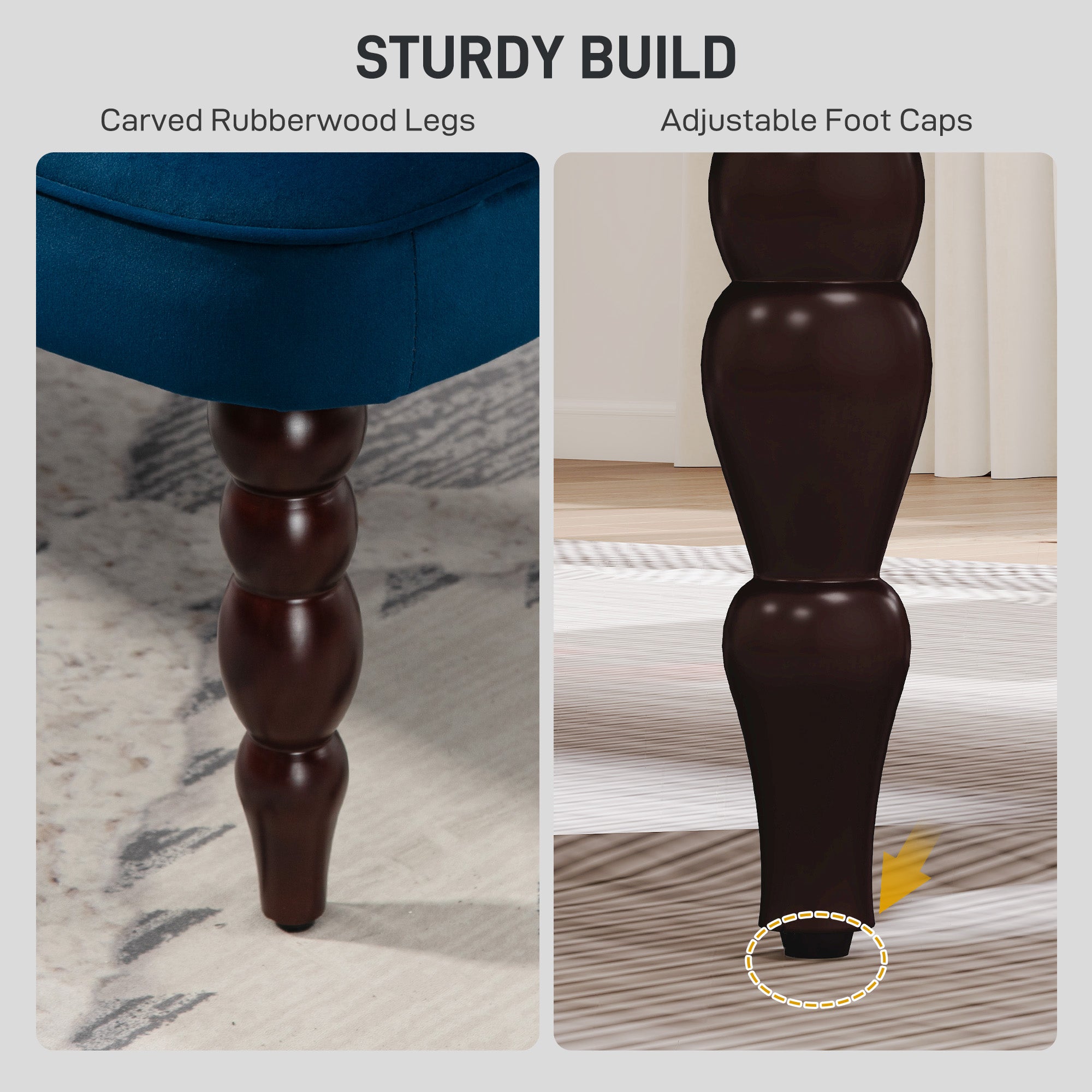 HOMCOM Velvet 2 Seater Sofa, Button Tufted Wingback Loveseat with Rubber Wood Legs for Living Room, Bedroom, Dark Blue