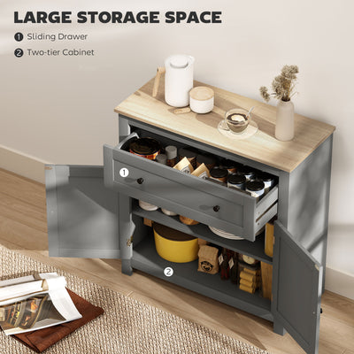 HOMCOM Sideboard Storage Cabinet, Morden Kitchen Cupboard with Adjustable Shelf, Drawer and Double Doors, Sideboard for Living Room, Dining Room, Hallway, Grey 