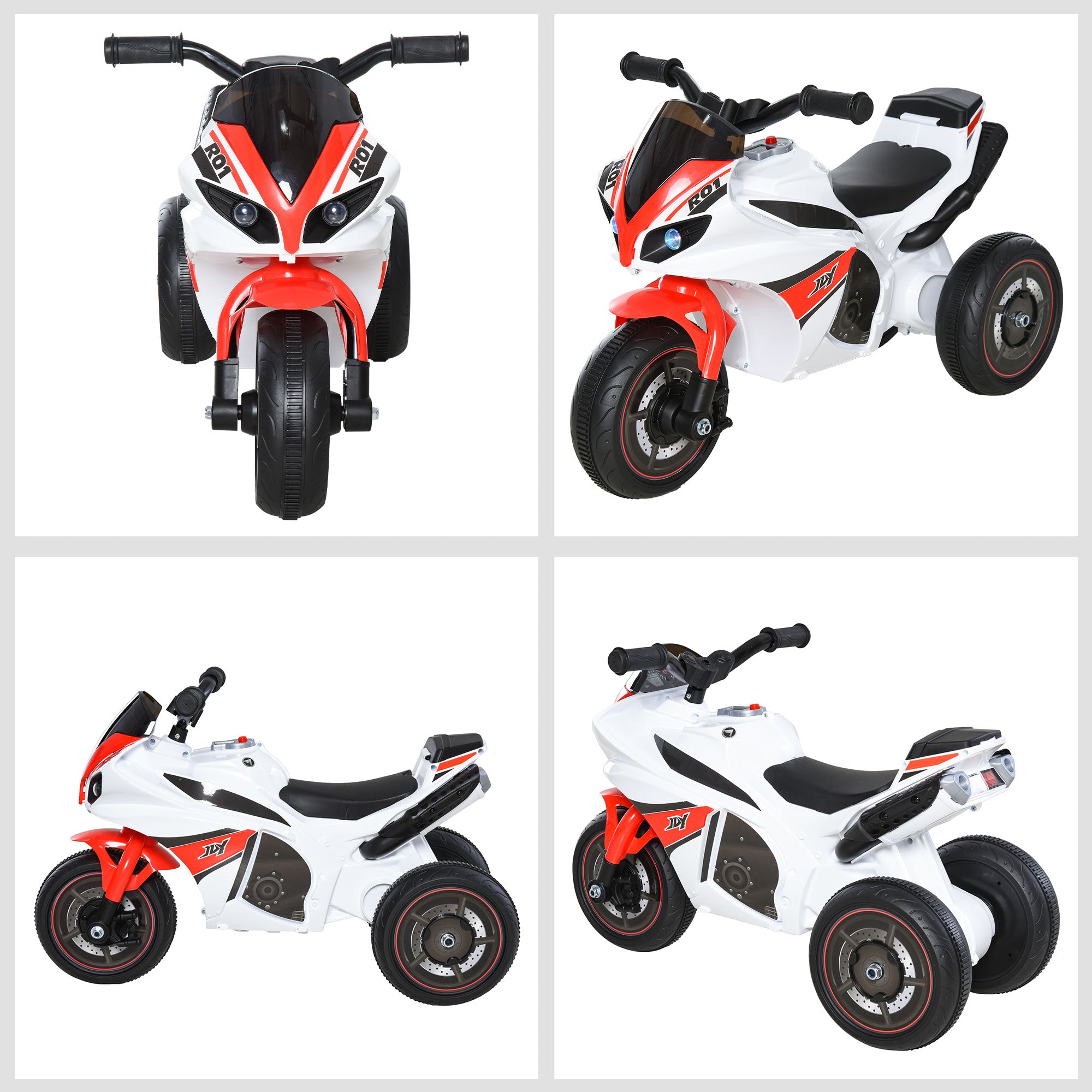 HOMCOM Kids Ride-On Police Bike 3-Wheel Vehicle w/ Music Lights Safe Seat Handlebars Toddler NO POWER Child Learning Fun Development 18-36 Months White 