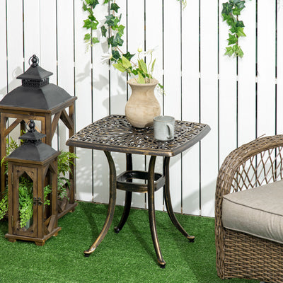Outsunny Outdoor Patio Side Table with 38mm Dia. Umbrella Hole, Cast Aluminium Patio coffee Table, 54 x 54cm, Bronze Tone 