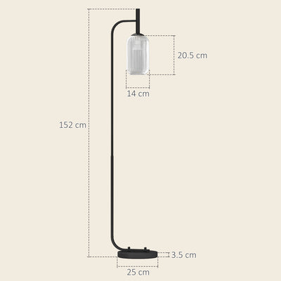 HOMCOM Floor Lamp for Living Room with Glass Lampshade, Modern Standing Lamp with Foot Switch for Bedroom, Bulb not Included, Black 
