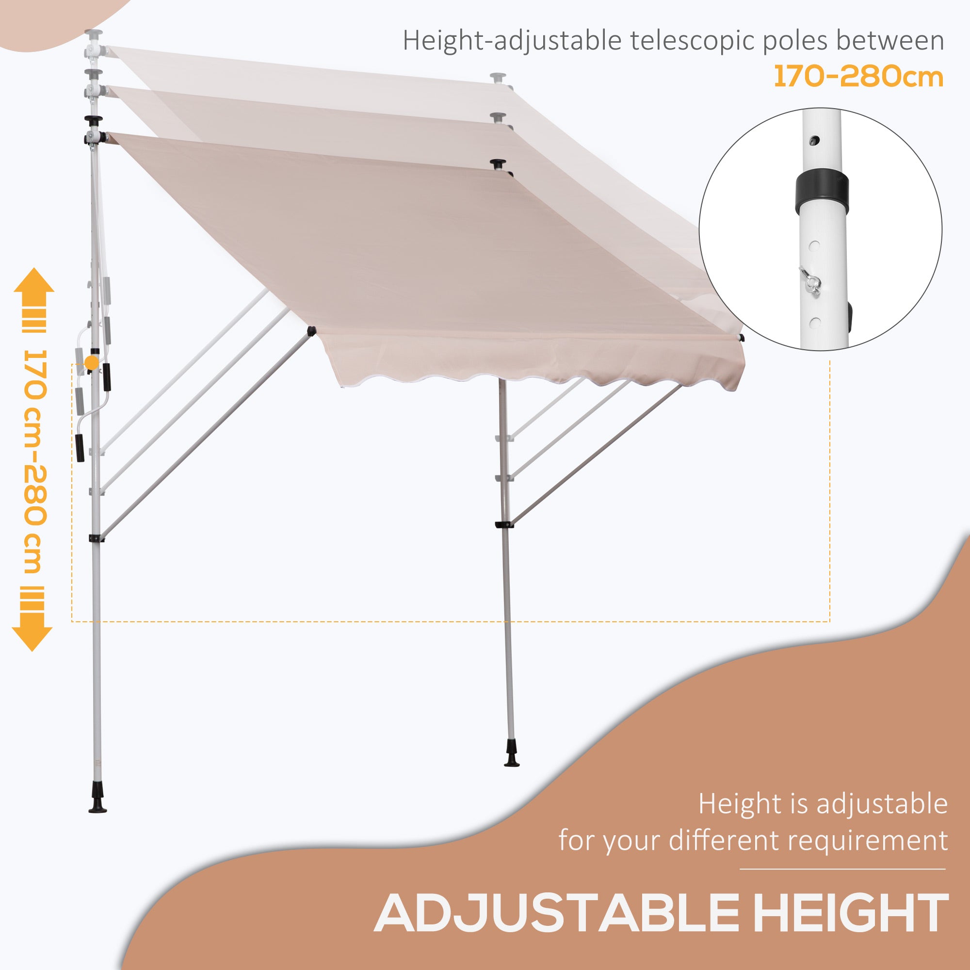 Outsunny 2x1.5m  Adjustable Outdoor Aluminium Frame Awning Beige 