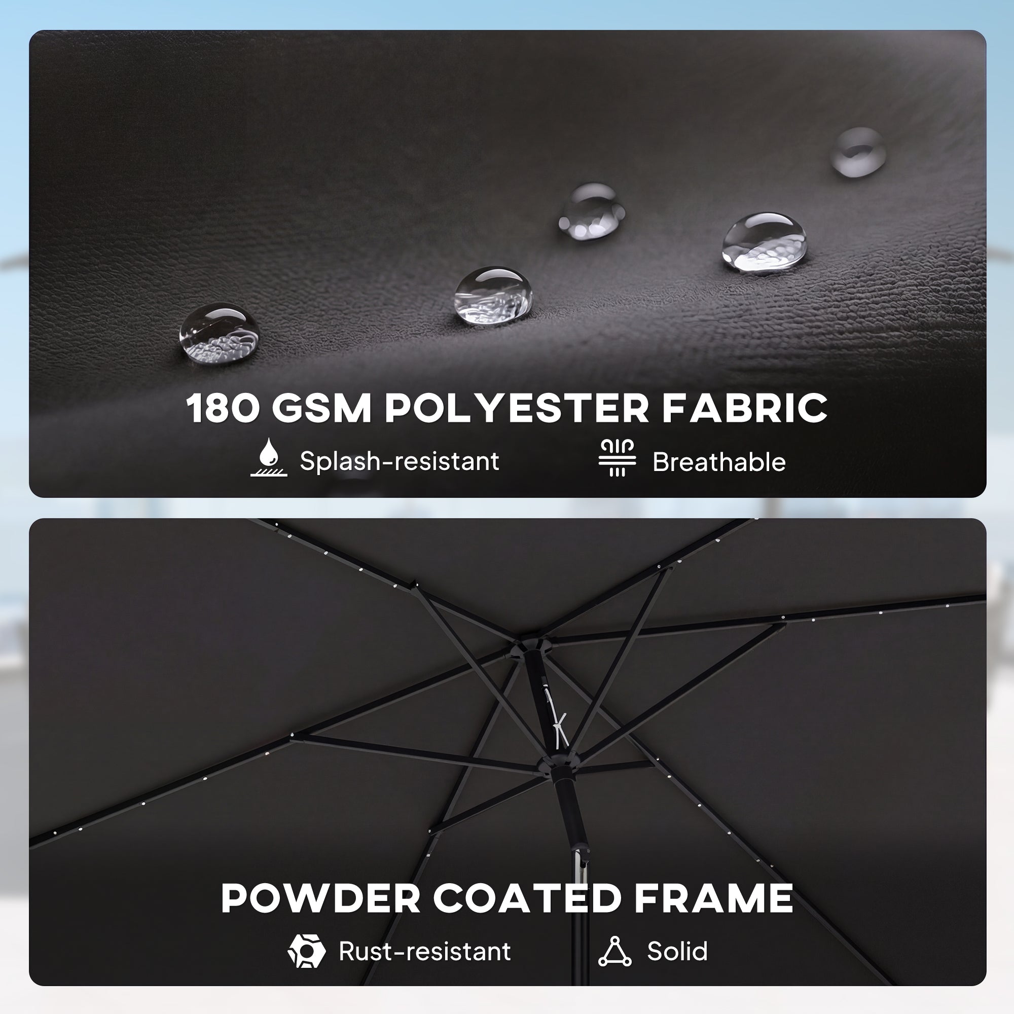 Outsunny 3 x 2 m Garden Parasol Umbrella with LED Solar Light, Parasol Cover, Outdoor Market Patio Umbrella, Black 