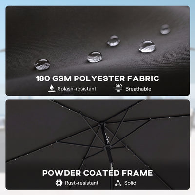 Outsunny 3 x 2 m Garden Parasol Umbrella with LED Solar Light, Parasol Cover, Outdoor Market Patio Umbrella, Black 