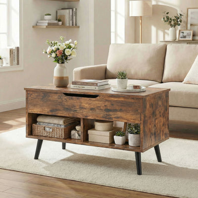 HOMCOM Lift Top Coffee Table with Hidden Storage Living Room Table Metal Legs 75 cm Rustic Brown 