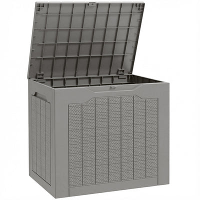 Outsunny 93L Plastic Garden Storage Box, Outdoor Storage Box with Handles, Waterproof Outdoor Storage Container, Khaki 