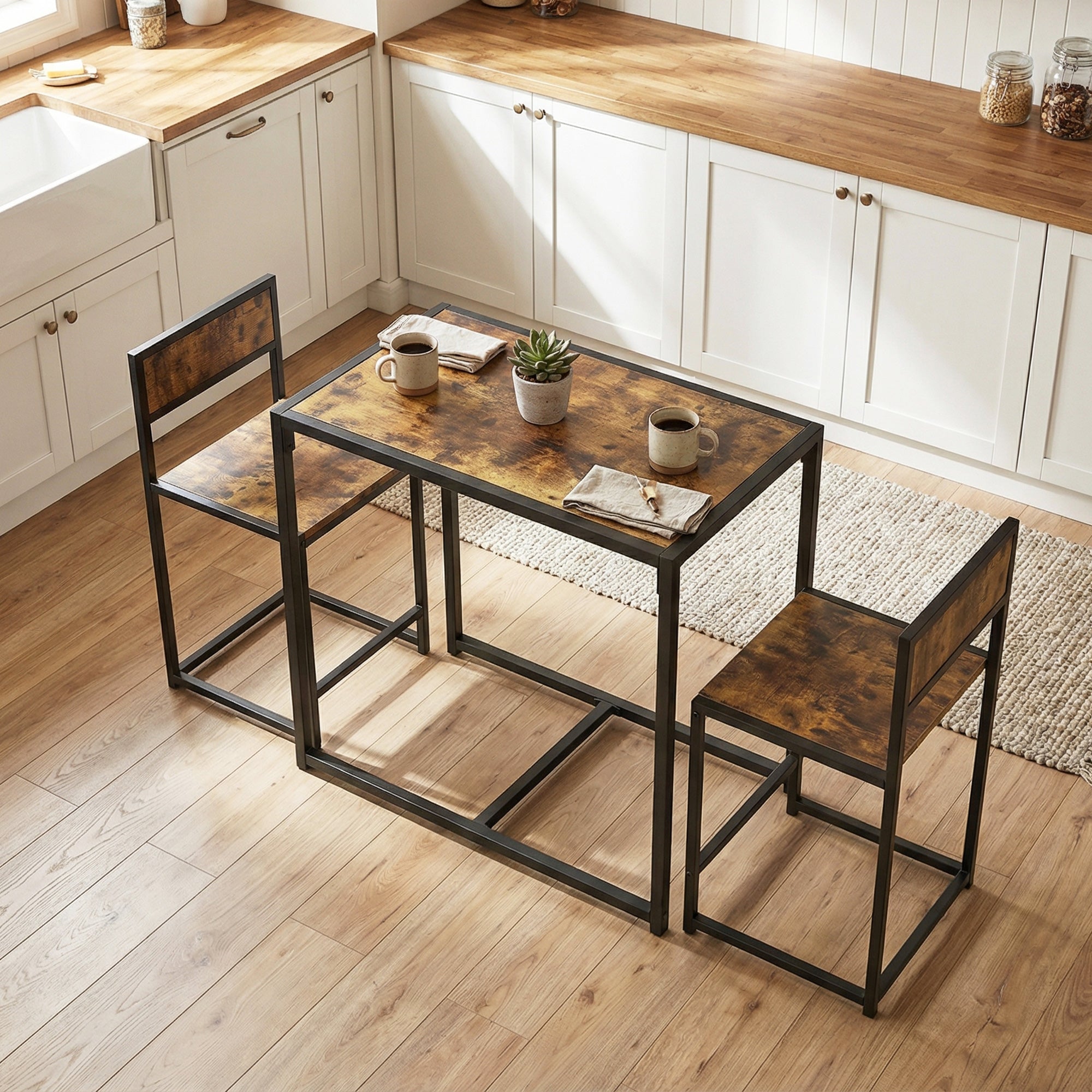 HOMCOM 3 Piece Table Stool Set - Rustic Brown 