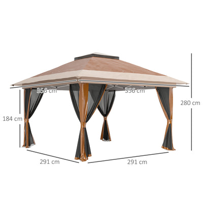 Outsunny 3.6 x 3.6m Pop-Up Gazebo, with Accessories - Brown 