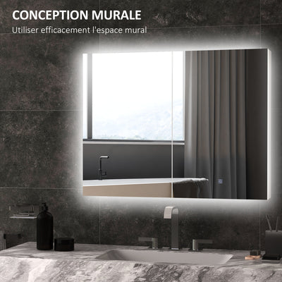 kleankin Bathroom Mirror Cabinet with Light, Bathroom Storage Cupboard with Adjustable Shelf, USB Powered, 90x15x70cm, White 