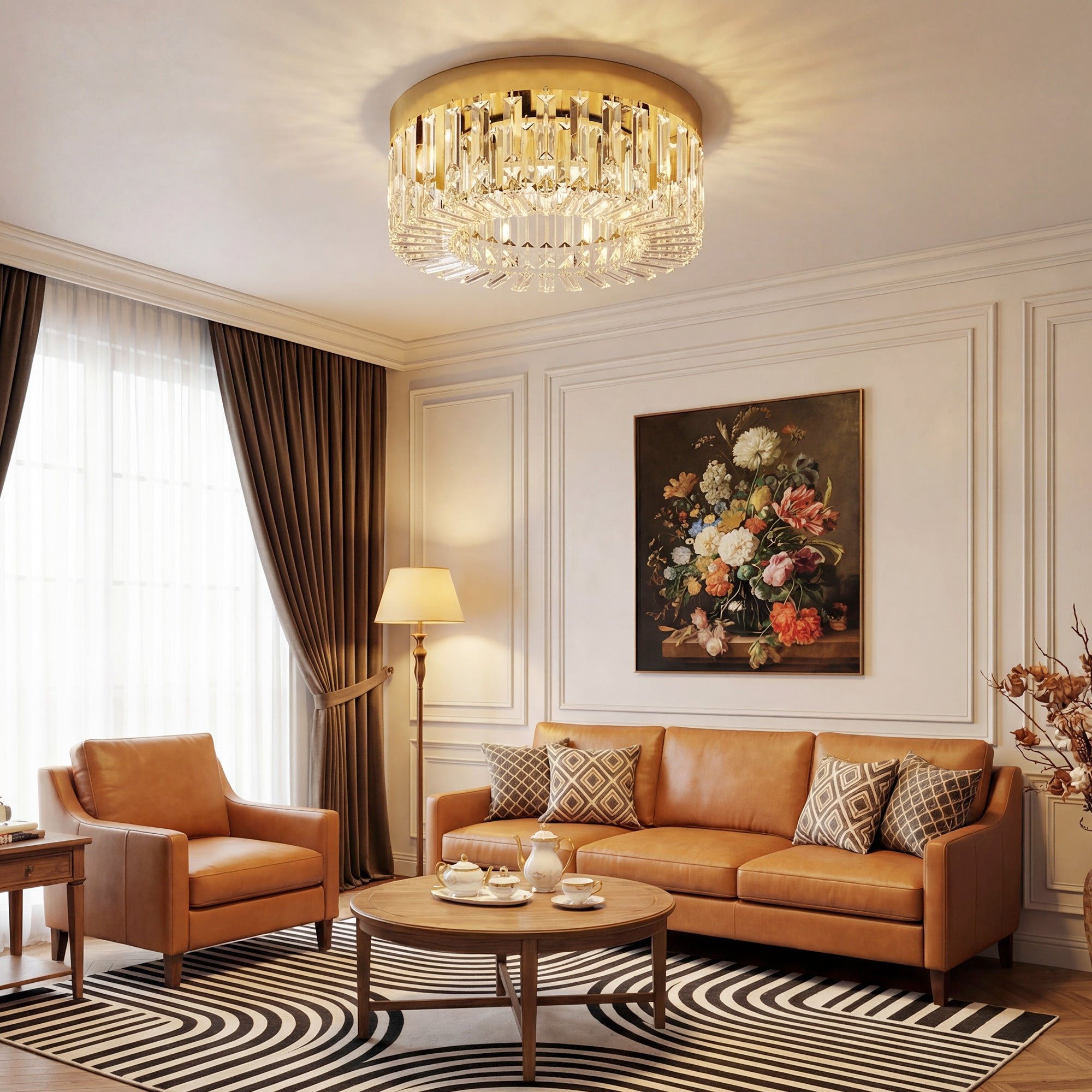 HOMCOM Crystal Chandeliers with 160 Crystal Pendants, 6-Light Ceiling Light for Living Room, Bedroom Dining Room, Gold Tone 