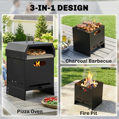 Outsunny 3 in 1 Outdoor Pizza Oven, Portable Wood Fired Pizza Maker with Handles, Stone and Peel 