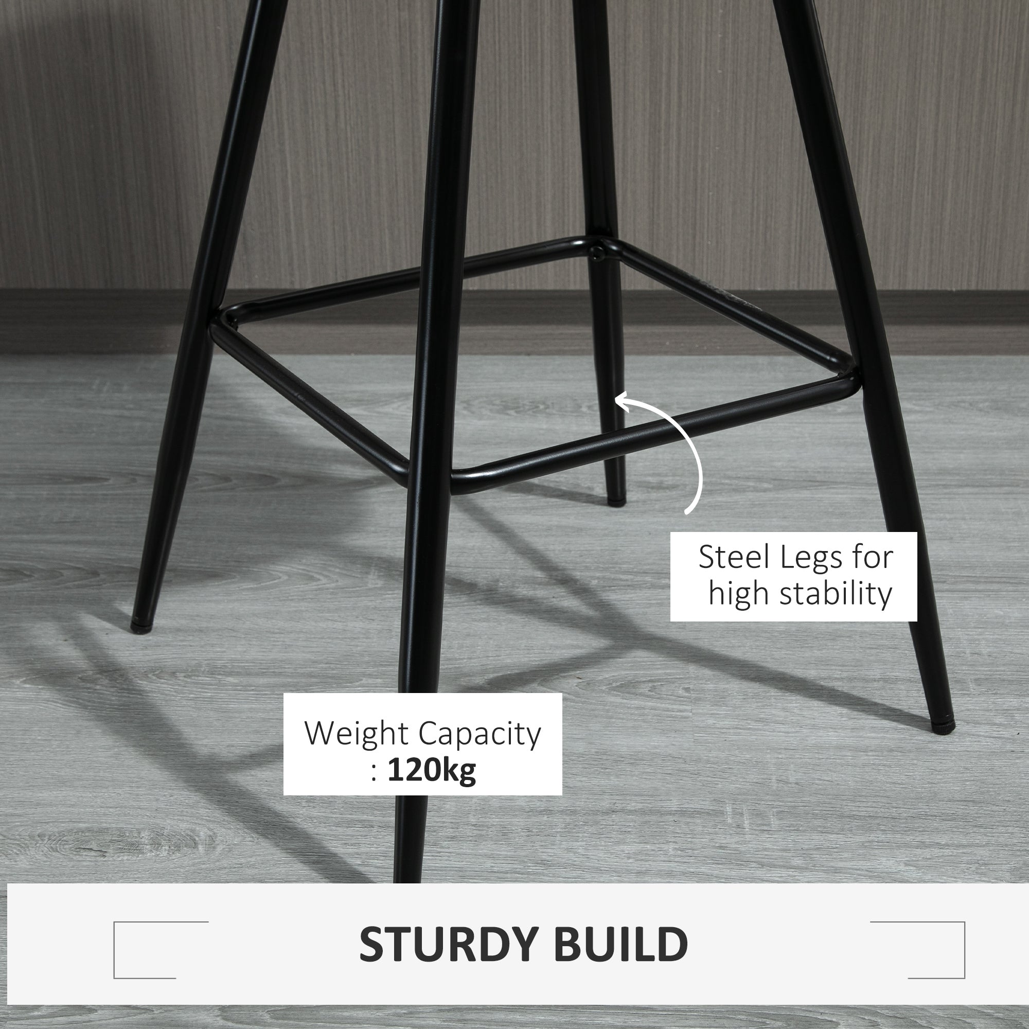 HOMCOM Set of 2 Bar Stools Velvet-Touch Dining Chairs Kitchen Counter Chairs    Fabric Upholstered seat with Metal Legs, Backrest, Grey 