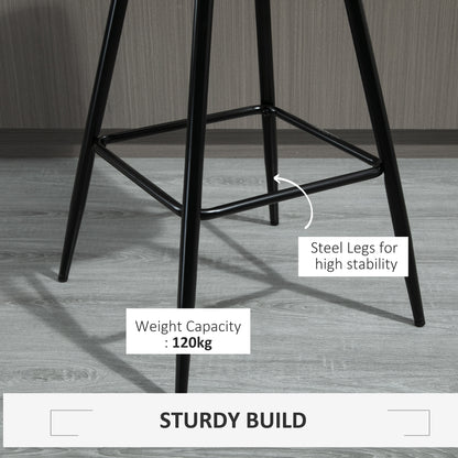 HOMCOM Set of 2 Bar Stools Velvet-Touch Dining Chairs Kitchen Counter Chairs    Fabric Upholstered seat with Metal Legs, Backrest, Grey 