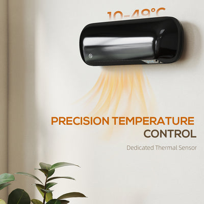 HOMCOM 2000W PTC Ceramic Fan Heater, Wall Mounted, 30° Oscillation, 50L x 19W x 14H cm - Black