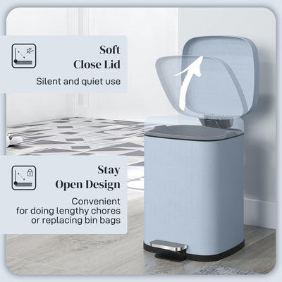 HOMCOM 12L Modern Boxy Metal Home Kitchen Bin - Light Blue 