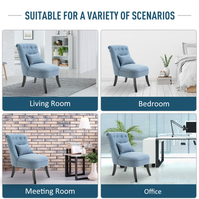 HOMCOM Fabric Single Sofa Dining Chair Tub Chair Upholstered W/ Pillow Solid Wood Leg Home Living Room Furniture Blue 