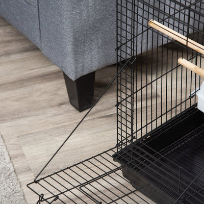 PawHut Steel Bird Cage with Openable Top, Stand, Tray, Handles, Feeding Bowls for Parakeet, Finch - Black 