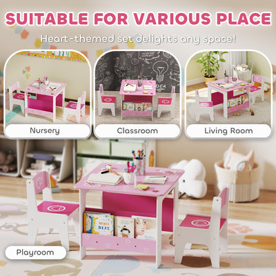 AIYAPLAY 3 Pieces Kids Table and Chair Set, Toddler Activity Table with Bookshelves, for Living Room, Nursery, Playroom, Pink 
