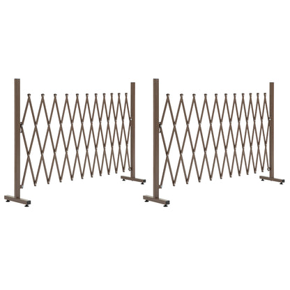 Outsunny Set of 2 Expanding Garden Fencc, Aluminium Freestanding Foldable Picket Fence, 300cmx103.5 cm, Dark Brown