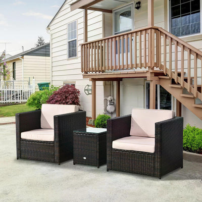 Outsunny 2-Seater Rattan Sofa  Furniture Set W/Cushions, Steel Frame-Brown 