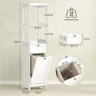 HOMCOM Tall Bathroom Cabinet, with Laundry Basket - White 