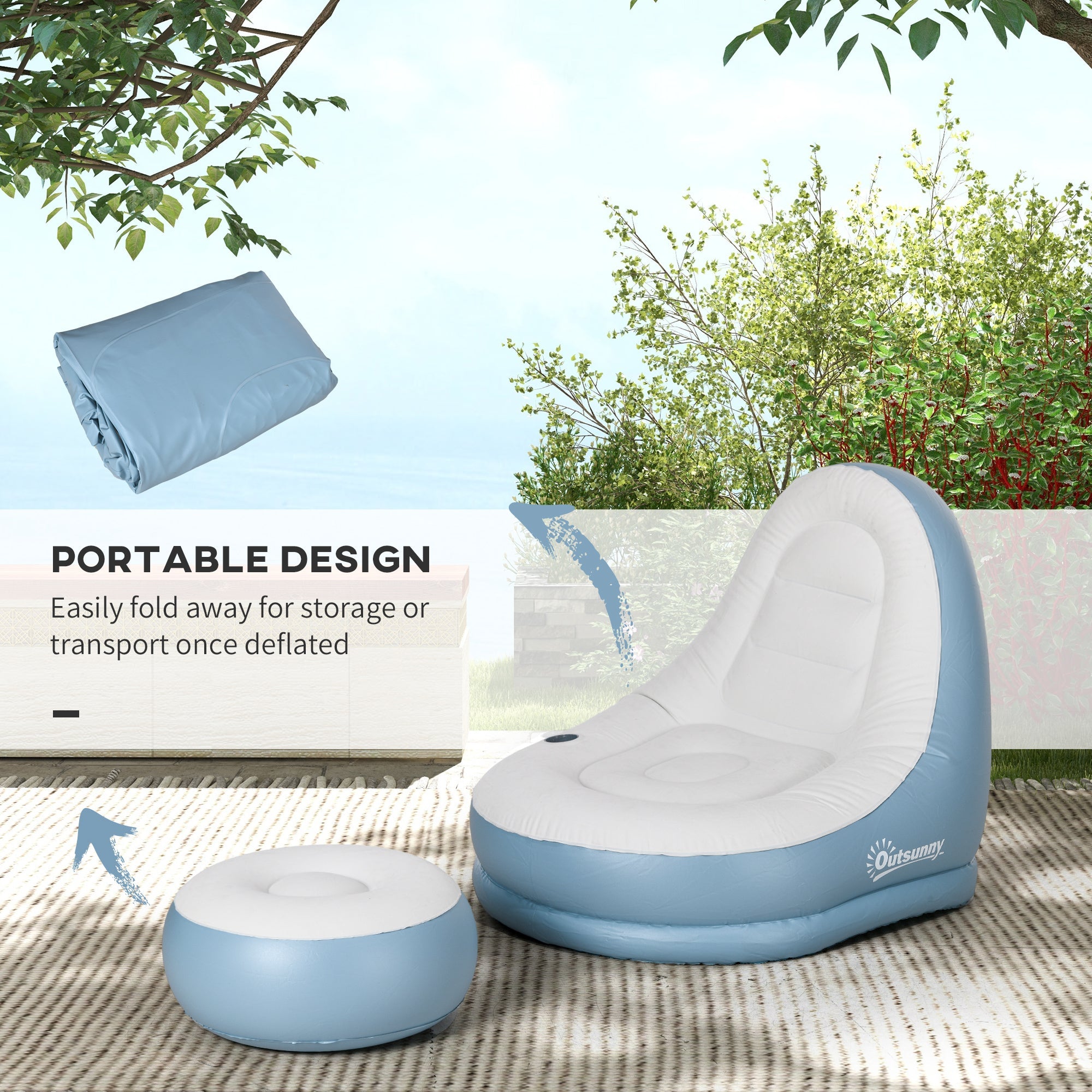 Outsunny Inflatable Tub Chair and Footstool - Blue/White 