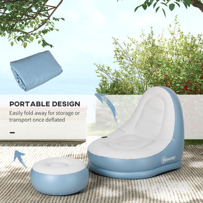 Outsunny Inflatable Tub Chair and Footstool - Blue/White 