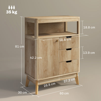 HOMCOM Small Sideboard with Drawers and Adjustable Shelf - Nature Wood Finish 