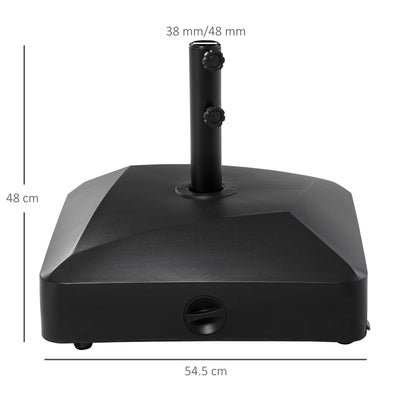 Outsunny Garden Parasol Base Holder, 43kg Water or 60kg Sand Filled, Outdoor Market Umbrella Stand Weight with Wheels and Brakes, Black 