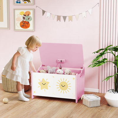 AIYAPLAY Toy Box with Lid, Safety Hinges and Groove Handles, Toy Storage organiser for Kids, Living Room, Playroom, Pink 