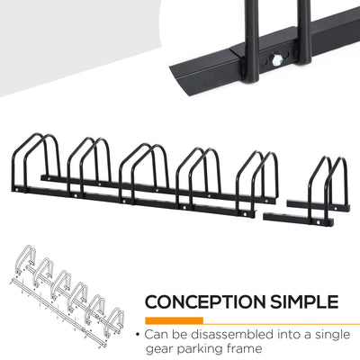 HOMCOM Bike Stand Parking Rack Floor or Wall Mount Bicycle Cycle Storage Locking Stand 179L x 33W x 27H (6 Racks, Black) 