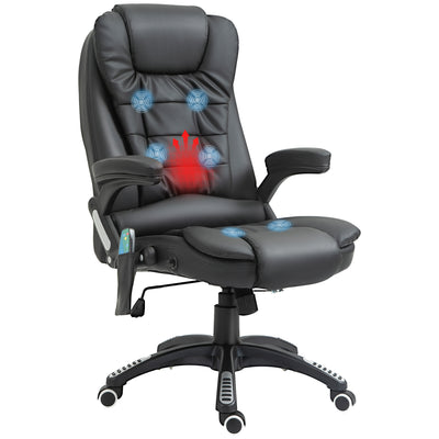 HOMCOM Executive Office Chair with Massage and Heat, High Back PU Leather Massage Office Chair with Adjustable Height, Black 