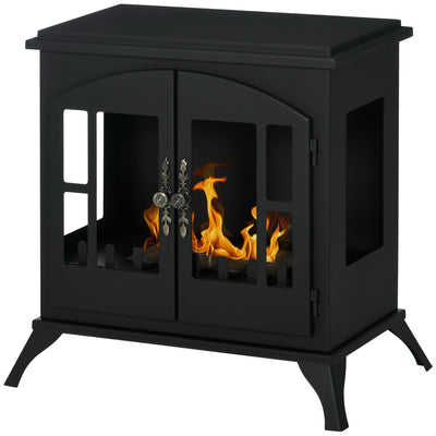 HOMCOM Freestanding Ethanol Fireplace Stove, Bioethanol Fire with Stainless Steel Flame Snuffer, 0.9L Tank, 3 Hours Burning Time for Indoor, Black 