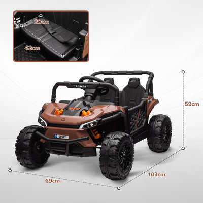 AIYAPLAY 12V Battery Powered Ride on Truck w/ Remote, Four Suspension Wheels, Horn, Lights, Music, USB, for Ages 3-5 Years, Brown 