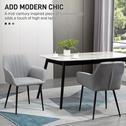 HOMCOM Dining Chairs Set of 4, Upholstered Linen Fabric Kitchen Chairs with Metal Legs for Living Room Dining Room, Light Grey