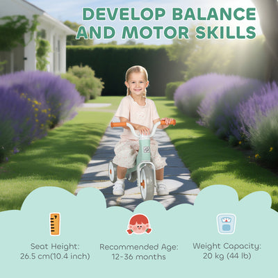AIYAPLAY Toddler Balance Bike with No Pedal, 3 Silence Wheels for 12-36 Months Boys and Girls, Indoor Outdoor, Green 